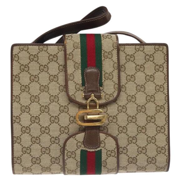 GUCCI GG Canvas Shoulder Bag Beige Gold - Picture 2 of 16